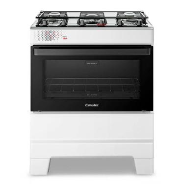 Imagem de Fogão A Gás Esmaltec Mesa Inox Tampa De Vidro Forno 84L Ideal Top Branco 5 Bocas Bivolt