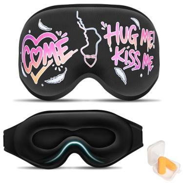 Imagem de Máscara de dormir 3D para pessoas que dormem de lado, padrão engraçado, homens e mulheres, 100% de bloqueio de luz e sem pressão ocular, venda noturna ajustável para viagens, voo, soneca, preta (Come