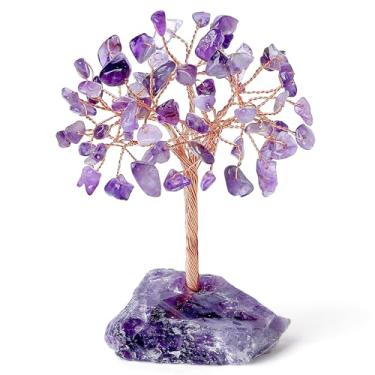 Imagem de YATOJUZI Árvore de cristal de ametista natural roxa decoração de mesa de escritório decoração de cubículo acessórios de meditação dinheiro fengshui árvores da vida presentes para mulheres 10 a 11,5 cm