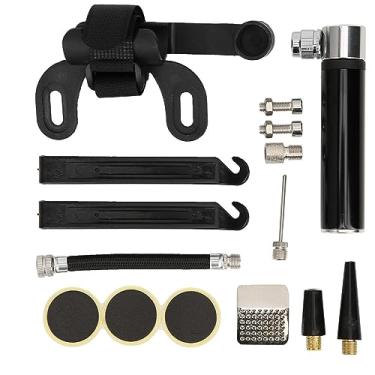 Imagem de KIMISS Kit de Reparo de Pneus de Bicicleta Com Mini Bomba para Bicicletas de Estrada e Montanha - Ferramentas Portáteis de Reparo de Liga de Alumínio Com Cabeça de Válvula, Remendos e Montagem (Preto)