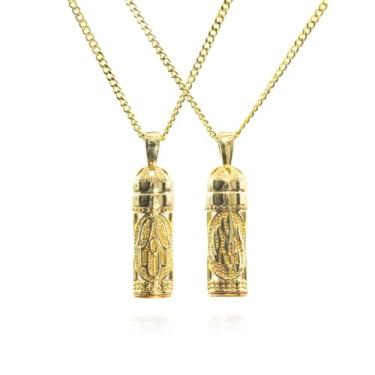 Imagem de Made in Israel Colar com pingente de mezuzá banhado a ouro 14K Hamsa My Fire Blessing – Pingente de símbolo judaico de Israel dourado presente de Shabat Israel, One Size, Banhado a ouro, Sem Pedra