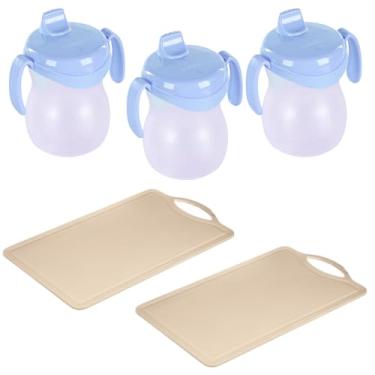 Imagem de Conjunto de 2 Tábua Bege Plástica de Corte para Alimentos + 3 Copo Infantil Atóxico de Plástico Azul 310ml