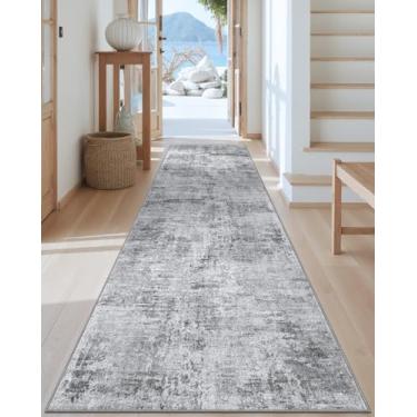 Imagem de DEXI Tapete de corredor 7,5 x 25,4 cm, abstrato moderno, macio, fino, antiderrapante, tapetes de entrada para corredor, cozinha, quarto, cinza claro