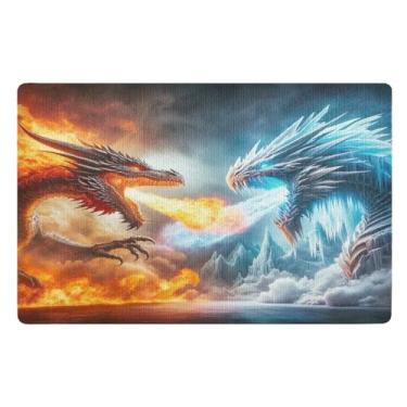 Imagem de Tapete de entrada Dragon Ice and Fire 81 cm x 50 cm Tapete de boas-vindas ao ar livre absorvente para entrada externa e varanda