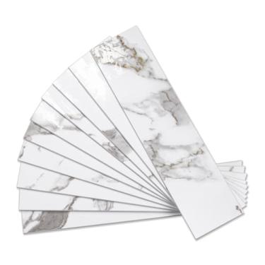 Imagem de Vamos Tile 40 peças de mármore branco brilhante com revestimento de parede dourado com rejunte branco, azulejos de parede de pedra sintética de PVC de 7,6 cm x 30,5 cm para cozinha, banheiro