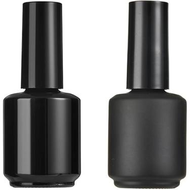 Imagem de AKOAK Garrafas vazias de esmalte, frascos de esmalte recarregáveis de 15 ml com tampa de pincel, frasco de esmalte de vidro preto para amostra de arte de unhas, pacote com 2