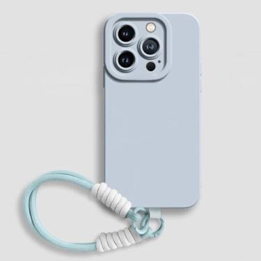 Imagem de Capa de celular com alça de pulso para iPhone 16E 14 15 16 Plus 12 11 13 Pro Max Mini X XR XS MAX, capa macia de silicone líquido, azul, para iPhone 12 mini