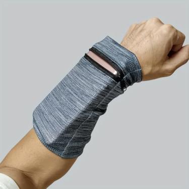 Imagem de Uma bolsa de armazenamento para pulseira de corrida, uma carteira de pulso com zíper e absorvente de suor. (Preto)