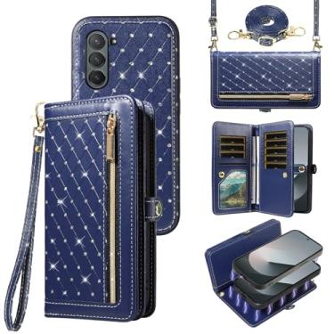 Imagem de Capa de celular para Samsung Galaxy Z Fold 6 5G 2024 com zíper carteira magnética destacável alça transversal alça de cordão bling glitter flip porta-cartões de crédito slots ZFold6 Z6 G Fold6 6Z