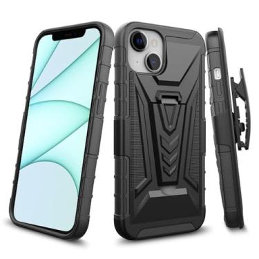 Imagem de Eaglecell - Para Apple iPhone 14 Plus de 6,7 polegadas - Capa de telefone à prova de choque com clipe de cinto - CV1 preta