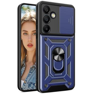 Imagem de Ysnzaq Capa para Samsung Galaxy S25 FE com suporte de anel de dedo, capa protetora resistente à prova de choque para celular embutida com protetor de lente de câmera deslizante para Galaxy S25FE, azul