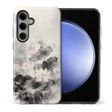 Imagem de CARLOCA Compatível com Samsung Galaxy S25 FE Capa protetora de corpo inteiro fosca para meninas e meninos à prova de choque padrão estética flores de lótus pintura tinta nuvens de fumaça
