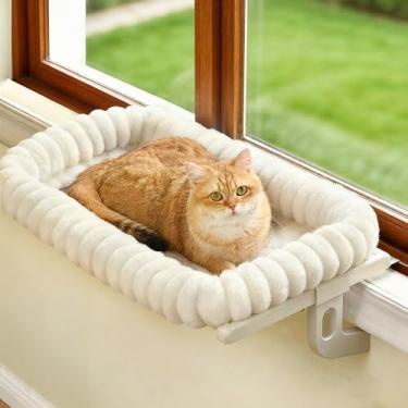 Imagem de Zoratoo Poleiro de peitoril de janela para gatos, assento de janela para gatos com almofada de 4 lados, moldura robusta, suporte de peitoril de janela de fácil ajuste, cama para animais de estimação