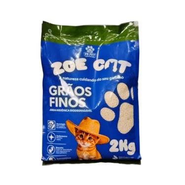 Imagem de Areia Higiênica Zoe Cat Biodegradável para Gatos Grãos Finos de Mandioca 2kg Ultra Aglutinante Vegana Descartável no Vaso Sanitário