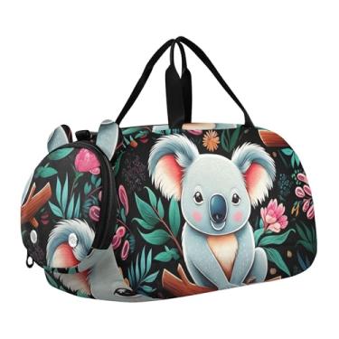 Imagem de Bolsa esportiva para meninos, bolsas noturnas, místicas, sol, lua, preta, para viagem, dança, bagagem infantil, Lindas folhas de flores coloridas de coalas, Clássico