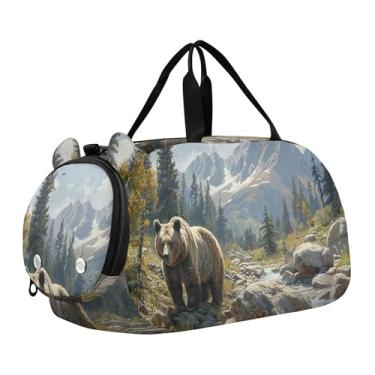 Imagem de Bolsa esportiva para meninos e crianças pequenas, bolsas de viagem para meninas, academia, bagagem infantil, arte pop, vaca highland, Montanhas do urso pardo, Clássico