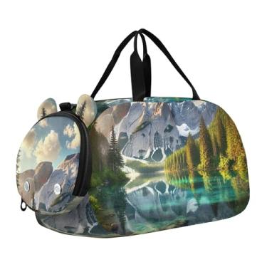 Imagem de Bolsa esportiva para meninos, fofa, coala, pôr do sol, romance, fim de semana, para viagem, bolsa de ginástica, bagagem infantil, Crystal Mountain Reflection Lake, Clássico