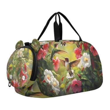 Imagem de Bolsa esportiva de viagem para meninos, burro, desenho animado, cavalo, durante a noite, para o fim de semana, bolsas de viagem, bolsa esportiva de dança, Beija-flores tropicais coloridas, Clássico