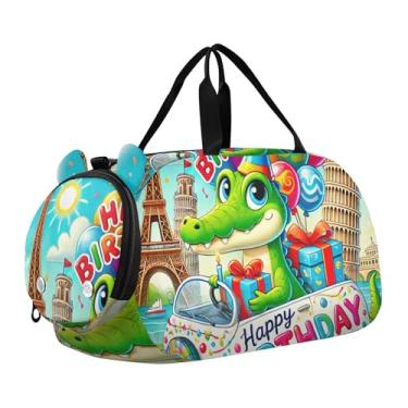 Imagem de Bolsa esportiva de viagem para meninos, fim de semana, bolsa de viagem para meninas, bolsa de viagem para dança, romântica, gato Titanic Love, Viagem de festa de aniversário de crocodilo, Clássico