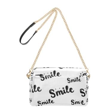Imagem de Joitme Smile Bolsa tiracolo feminina preta branca de couro PU com alça de corrente