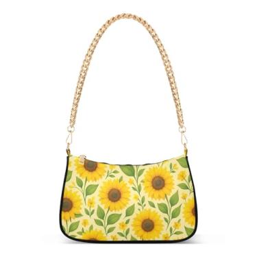 Imagem de Bolsa de ombro de folha de girassol amarela com desenho animado, bolsa Hobo feminina, bolsa clutch moderna para todos os dias e festas