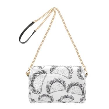 Imagem de Joitme Bolsa feminina tiracolo preta branca Tacos bolsa para celular bolsa de ombro com alça de corrente de couro PU