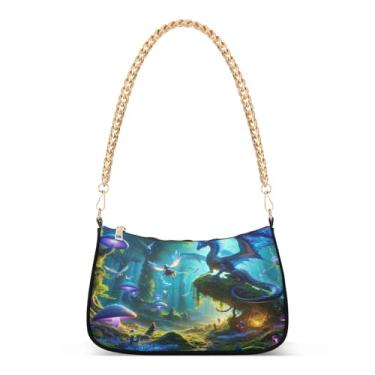 Imagem de Fantasia Dragon Elf bolsa de ombro colorida, bolsa de mão Hobo artística para mulheres, bolsa clutch versátil com grande capacidade