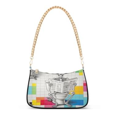 Imagem de Bolsa de ombro engraçada engraçada esqueleto morto engraçado, bolsa Hobo com estampa colorida para mulheres, bolsa clutch moderna