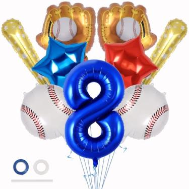 Imagem de Balões de beisebol, decorações de aniversário de 8 anos de beisebol, balão número 8 de 101 cm para crianças, aniversário, esportes temáticos, suprimentos de festa (número 8)
