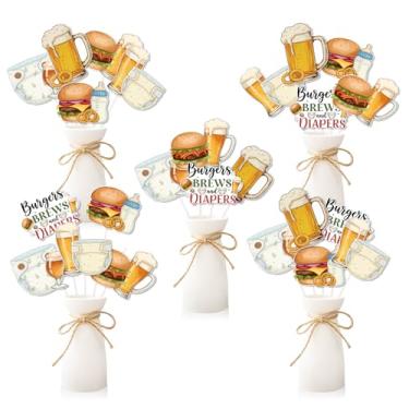 Imagem de Cheereveal 24pcs Beer and Diaper Baby Shower Centerpiece Sticks, Burgers, Brews and Diapers Table Toppers, Beer Bottle Theme Gender Reveal Pregnancy Celebration Birthday Party Supplies
