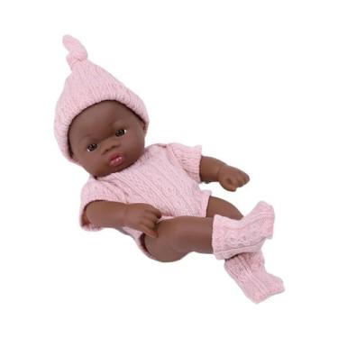 Imagem de Boneca Bebê Reborn Mini De Vinil Macio De 20cm Preta, Brinquedo Fofo P