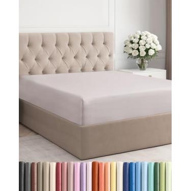 Imagem de Lençol de cama casal – Somente lençol de baixo com elástico – Roupa de cama macia de luxo para hotel com bolsos profundos de 20 a 40 cm – respirável, não amassa e não amassa – Fácil de cuidar