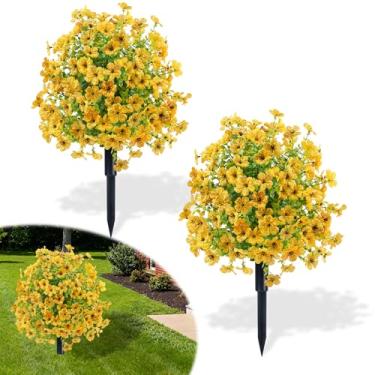 Imagem de Crystalberry Conjunto de 2 arbustos violeta artificiais com espiga de solo, flores artificiais ao ar livre, plantas artificiais resistentes a raios UV, plantas de buxo artificiais para jardim, quintal