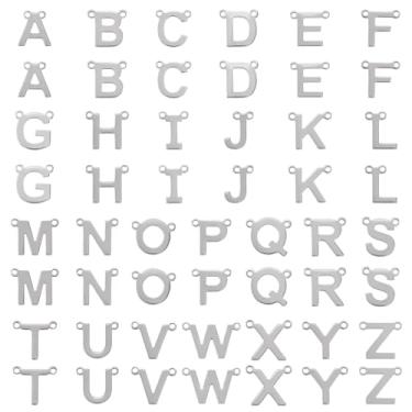 Imagem de Spritewelry Berloques de letras para fabricação de joias, pingentes de letras de aço inoxidável, liga banhada a ouro 18K maiúsculas A-Z letras do alfabeto pingentes para colar, pulseira, brincos