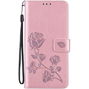 Imagem de ORKDFJ Capa para iPhone 15Pro Max/15 Pro/15 Plus/15, Flip Leather Rose Flower Capa Carteira em Relevo, Capa de Fecho Magnético com Slots de Cartão (Cor: Rosa, Tamanho: 15 Pro)