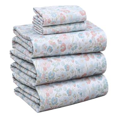 Imagem de RUVANTI Jogo de cama king size dividido 100% algodão - Tecido de cetim macio sedoso para uma sensação de hotel de luxo, bolso profundo de 40,64 cm, refrescante, respirável e durável, 5 peças, pastel