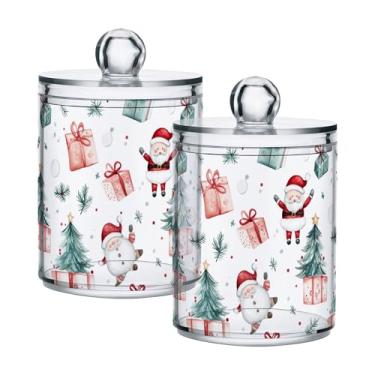 Imagem de xigua Pacote com 4 lindos suportes de Natal para bolas de algodão, cotonete – Frasco de plástico de boticário de armazenamento versátil transparente de 4 ml para banheiro e organização de