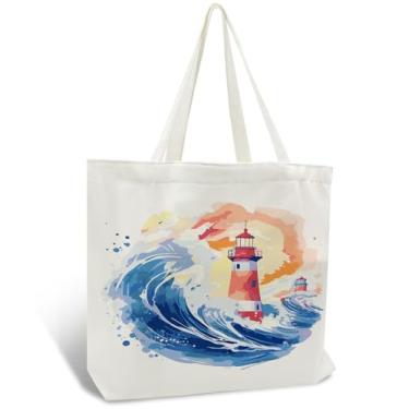 Imagem de QUITEDEW Kit Lighthouse Paint by Numbers para adultos, pintura de praia por números, sacola de lona para mulheres que compram 33,5 x 43,9 cm