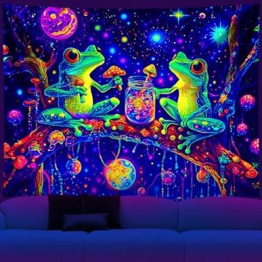 Imagem de NYZE Tapeçaria de luz negra que brilha no escuro, pôster legal, paisagem, fácil de pendurar, decoração de parede para sala de estar, dormitório, casa (sapo 2, 200 x 150 cm)