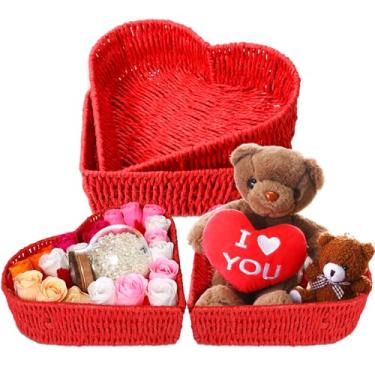 Imagem de Layhit 4 cestos de coração, travessas de tecido, bandejas de servir, frutas, legumes, cesta de pão, decoração de mesa de coração, presente para casamento, aniversário, chá de bebê, festa do pijama