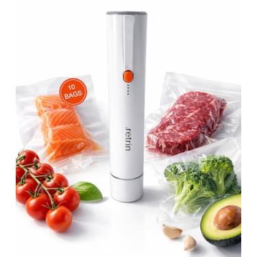 Imagem de RETRIN Seladora a vácuo portátil para alimentos – seladora a vácuo portátil para viagens mantém os alimentos frescos por 5 vezes mais – sem fio – com sacos de vedação a vácuo reutilizáveis – operação