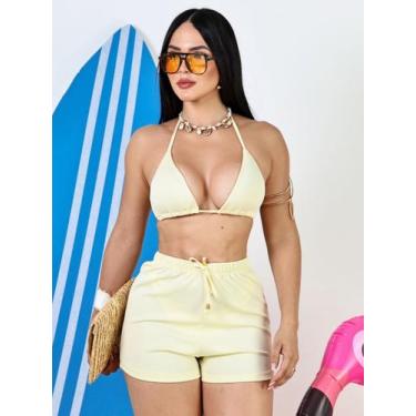 Imagem de Conjunto Biquíni e Short Anarruga com Forro e Bojo Top Praia Verão - B