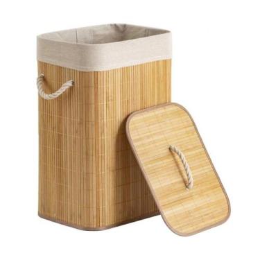 Imagem de Cesto De Roupas Sujas Bambu Palha Tampa Banheiro Lavanderia - Kadê