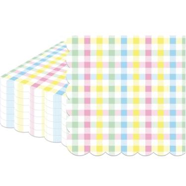 Imagem de 100 guardanapos xadrez xadrez búfalo de Páscoa descartáveis - guardanapos de papel de Páscoa - Guardanapo de jantar pastel rosa azul amarelo para casamento, piquenique, Páscoa, artigos de festa de