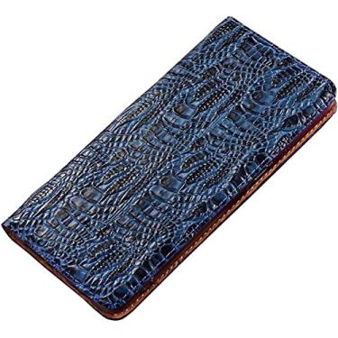 Imagem de ZEDEVB Coldre para Apple iPhone 14 Plus 2022, padrão de garra jacaré couro magnético flip folio stent função capa de telefone com suporte de cartão (cor: azul)