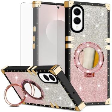 Imagem de Asuwish Capa de celular magnética para Samsung Galaxy S25 Edge com protetor de tela de vidro temperado e glitter espelhado brilhante à prova de choque suporte rígido S25Edge 25S S 25 25Edge feminino
