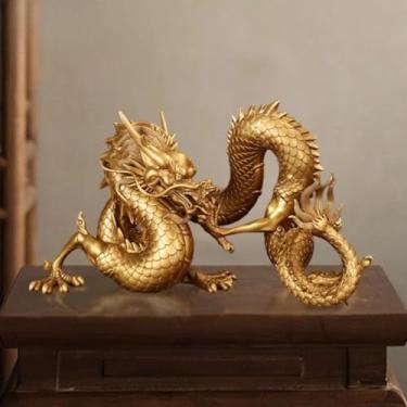 Imagem de FENNYYAR Enfeite de dragão dourado de bronze com cinco garras, 23 cm, decoração Fengshui para sala de estar e escritório
