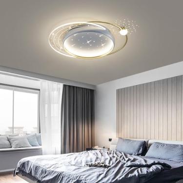 Imagem de Luminária de teto LED moderna para casa, com design oval criativo e exclusivo em metal, com controle remoto, 50W dimerizável, lustre para quarto, sala de estar, sala de jantar e varanda (Azu