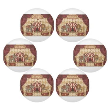 Imagem de Wassud Jogo americano conjunto de 6 tapetes de mesa redondos com padrão de circo para cozinha e jantar, tapetes laváveis e resistentes ao calor, decoração de mesa 39 cm