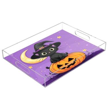 Imagem de xigua Bandeja de servir de acrílico fantasma de Halloween com alças à prova de derramamento, bandejas decorativas de festa de Halloween, bandeja organizadora de bancada para banheiro, cozinha, 30,5 x